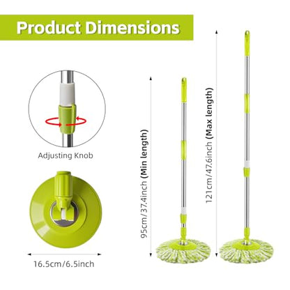 Spin Mop Replacement Handle, 47.6-inch 360 Degrees Rotating Telescopic Replacement Mop Stick with Robust Reinforced Plastic Disc for Spin Mop Bucket Cleaning System (Plastic Disc,Green) - color: Green, style: Plastic Disc