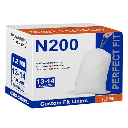 Code N 200 Count 20 Gallon Trash Bags Compatible with simpIehuman Code N 1.2 Mil THICK Heavy Duty White Garbage Can Liners Reinforced Drawstring 20 Gallon GRAND SAVE - color: for Code N 200