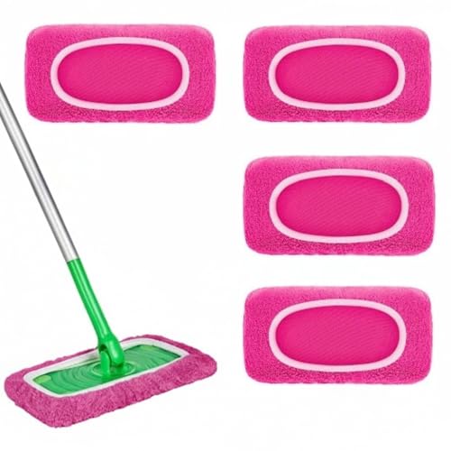 Microfiber Mop Pads - 4 Pack Reusable Washable Refills for Wet & Dry Floor Cleaning - Fits Most Standard Mops - Rose Pink Household Cleaning Pads - color: Rose Pink