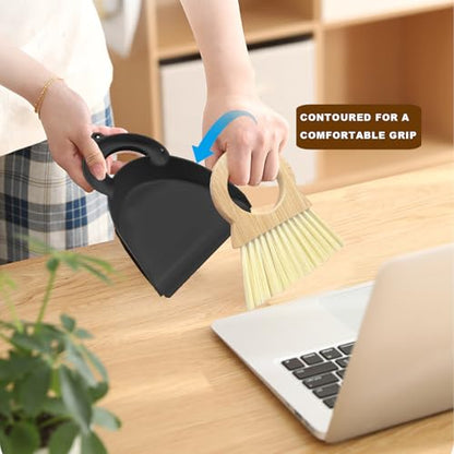 Mini Broom and Dustpan Set Bamboo Broom with Dustpan Combo Set Portable Hand Sweeper for Office Kitchen Dorm Home Quick Cleanups (Black) - color: Black