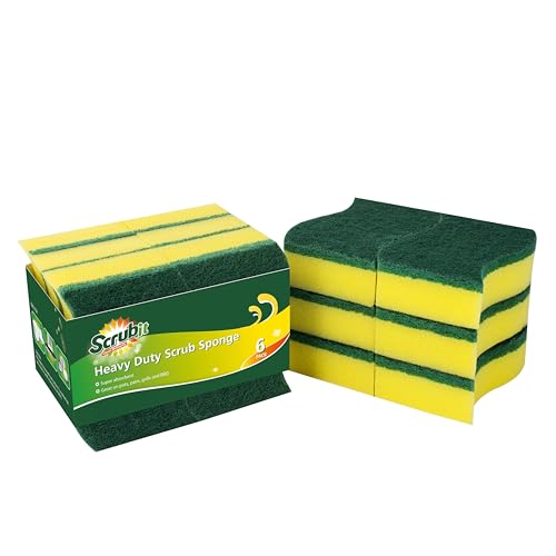 (12 Pack) Heavy Duty Scrub Sponges by SCRUBIT – Kitchen Dish, Sink and Bathroom Cleaning Scrubber Sponge - with Non-Smell Scouring Pad - size: 6 Count (Pack of 2)
