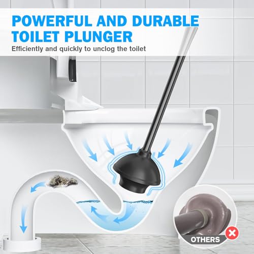 Toilet Plunger and Brush Set, Bowl Brush and Heavy Duty Toilet Plunger with Ventilated Holder, 2-in-1 Toilet Brush and Plunger Combo for Bathroom Deeply Cleaning（Black - color: Black01