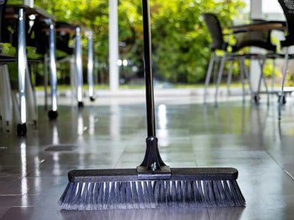 18" High Power Push Broom, Heavy-Duty Multi-Surface Rough Sweep Broom with Clamp & Bolt Handle, Recycled PET Bristles for Garage & Driveway
