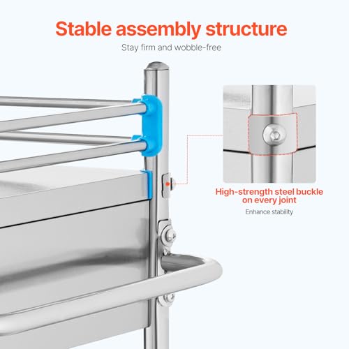 VEVOR Stainless Steel Utility Cart, 2 Layers with Two Lockable Wheels, Ideal for Laboratory, Hospital, Dental Use - size: 2-tier shelves with 2 drawer