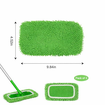 3 Pack Flat Mop Pads Replacement Washable Reusable Wet Dry Floor Cleaning Refill Set for Home Hard Floor(Green) - color: Green