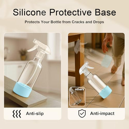 Glass Spray Bottles with Silicone Sleeve 16.9oz 2 Pack Empty Spray Bottle for Hair Mist/Stream Spraying for Cleaning Solutions, Plants, Essential Oils (clear-qblue&green) - color: clear-qblue&green