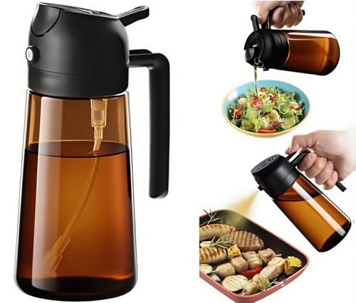 Oil Sprayer for Cooking 2 in 1, Olive Oil Dispenser for Kitchen Gadgets, 16oz/470ml Premium Light-Blocking Oil Bottle, Food-Grade Spray Bottle, for Salad, Air Fryer, BBQ (Brown) - color: Brown Glass/Black Cap