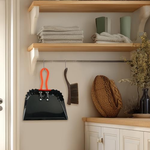12 Inch Metal Dustpan and Brush Set,Steel Dust Pan Brush Set with PVC Handle and Wood Broom for Indoor/Outdoor, Ashes, Glass, Pet Food - Industrial & Commercial Use