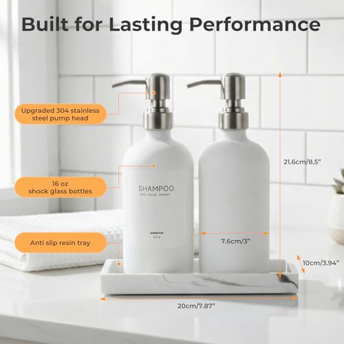 White Glass Dish Soap Dispenser Set for Kitchen, Hand and Dish Soap Dispenser with Stainless Steel Pump & Resin Tray, Perfect for Kitchen,Hotel Rental-Modern Soap Dispenser for Bathroom - color: Matte White