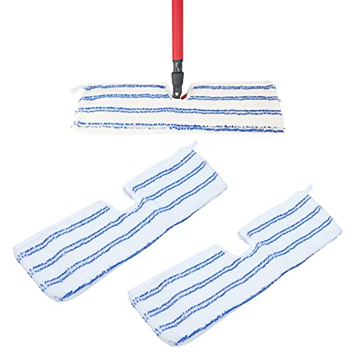 2 Pack Microfiber Mop Replacement Heads Compatible with O-Cedar Dual Action Flat Mop for Dry/Wet Use, Machine Washable Reusable Flip Mop Refills All Surface Cleaning(Blue White Stripe) - color: Blue & White Stripe Microfiber Mop Pads | Reusable, Machine-w