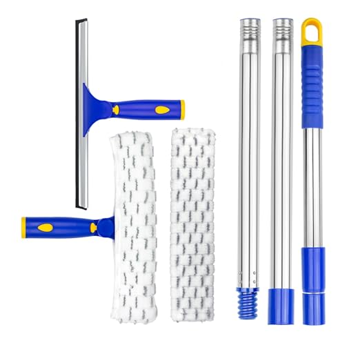 Professional Window Cleaning Squeegee Kit, 7.15 Ft High Reach Cleaner Tool, Rotatable Window Washing Equipment with Extension Pole for Indoor/Outdoor Window, Glass, Car, 1 Blade 2 Scrubber