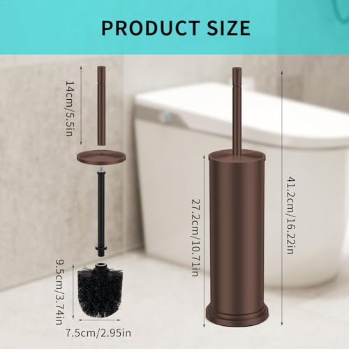 Bronze Toilet Brush and Holder Set,304 Stainless Steel Toilet Brush for Bathroom with Long Handle, Heavy Duty Toilet Bowl Brush,Removable Inner Bowl and Splash Protection,Deep Cleaning - color: Bronze