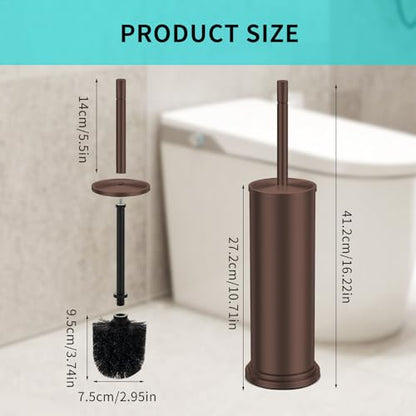 Bronze Toilet Brush and Holder Set,304 Stainless Steel Toilet Brush for Bathroom with Long Handle, Heavy Duty Toilet Bowl Brush,Removable Inner Bowl and Splash Protection,Deep Cleaning - color: Bronze