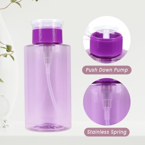10oz Purple Push Down Pump Dispenser Empty Refillerble Bottle with Flip Top Cap - for Nail Polish, Travel, Cosmetics Packaging - color: Purple, size: 10 Ounce - 1 Bottle