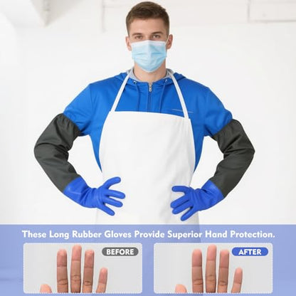 27.2" Long Rubber Gloves, Heavy Duty Chemical Resistant Gloves for Acid Work, Waterproof PVC Material for Durable & Flexible(Blue)