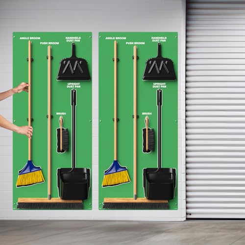 Clean & Sweep 5S Shadow Board/Wall Mount Broom Holder, 68" x 30" Board, 5S Cleaning Station - Board Only, Tools Sold Separately, Made in The USA by AccuformNMC, Green/Black, PSB114GNBK - color: Green/Black