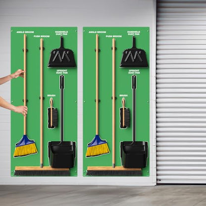 Clean & Sweep 5S Shadow Board/Wall Mount Broom Holder, 68" x 30" Board, 5S Cleaning Station - Board Only, Tools Sold Separately, Made in The USA by AccuformNMC, Green/Black, PSB114GNBK - color: Green/Black