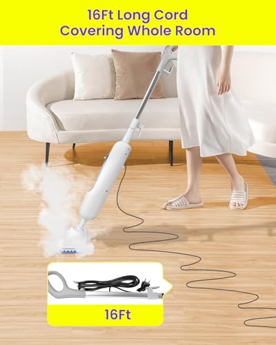 Steam Mop for Floor Cleaning, Effortless Ergonomic Design Floor Steamer for Hardwood and Tile, Adjustable Steam Modes, 1500W High Power, 16.4ft Cord, 400Ml XL Tank, 2 Washable Pad (1) (6)