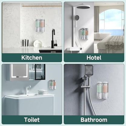 Shampoo and Conditioner Dispenser 2 Chamber No Drill Shower Soap Dispenser Wall Mounted Shampoo Conditioner Body Wash Dispenser 2 * 500ml Refillable Shower Dispenser for Bathroom Hotel, Silver - color: Silver 2 Chamber