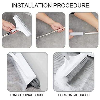2 in 1 Floor Scrub Brush with Long Handle, Scrape and Brush Stiff Shower Cleaning Sweeping Deck Brush Push Broom Brush for Kitchen, Bathroom, Patio, Wall and Deck (Khaki) - color: Khaki