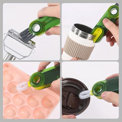 3-in-1 Lid Gap Cleaning Brush Multi-Functional Tool with Silicone Cup Holder Brush for Travel Mugs, Bottle Lids, Cups, Green - color: Green