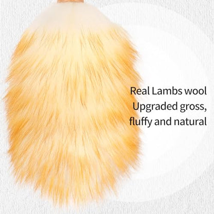 Feather Duster, Lambswool Duster for Cleaning,with Solid Wooden Handle,Leather Hang Strap,Anti-Static 14.9 inch Washable Reusable Small Hand Duster(Natural) for Office, Home and Car - size: 14.9inch