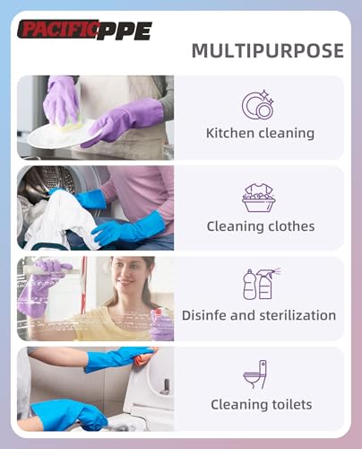 PACIFIC PPE 2 Pairs Dishwashing Cleaning Gloves with Latex free, Cotton lining, Kitchen Gloves (Purple+Blue, Small) - color: Purple+blue, size: Small (Pack of 2)