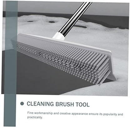 SOLUSTRE Dual-Use Rubber Floor Brush Long Handle for PET Hair and Carpets Sturdy Plastic Carpet Rake for Household Use