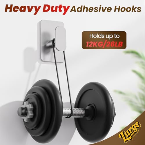 Large Heavy Duty Wall Hooks - 26lb Max, Stainless Steel Adhesive Towel Hooks for Hanging Towel, Coat, Robe, Hat, Sticky Towel Holder for Wall Mount in Bathroom, Shower, Kitchen(Silver, 4 Pack) - color: Silver