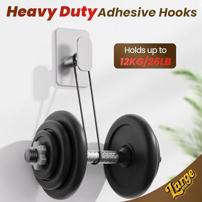 Large Heavy Duty Wall Hooks - 26lb Max, Stainless Steel Adhesive Towel Hooks for Hanging Towel, Coat, Robe, Hat, Sticky Towel Holder for Wall Mount in Bathroom, Shower, Kitchen(Silver, 4 Pack) - color: Silver