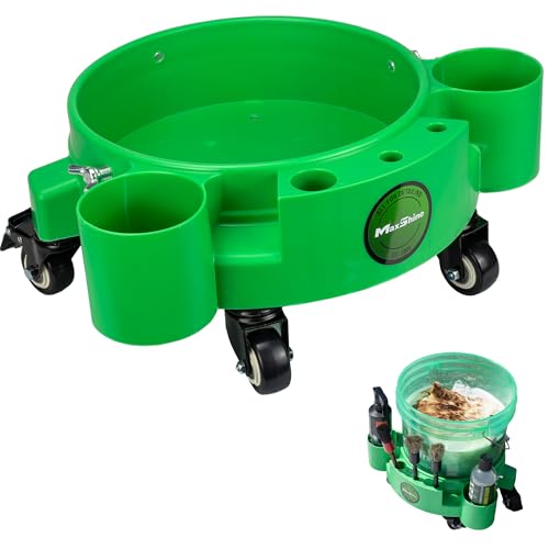 Maxshine Universal Rolling Bucket Dolly (Green) – Heavy-Duty, 5 Wheels with 2 Locks, Tool Organizer – 360° Mobility for Car Wash Supplies & Auto Detailing Organization - color: Bucket Dolly (Green)