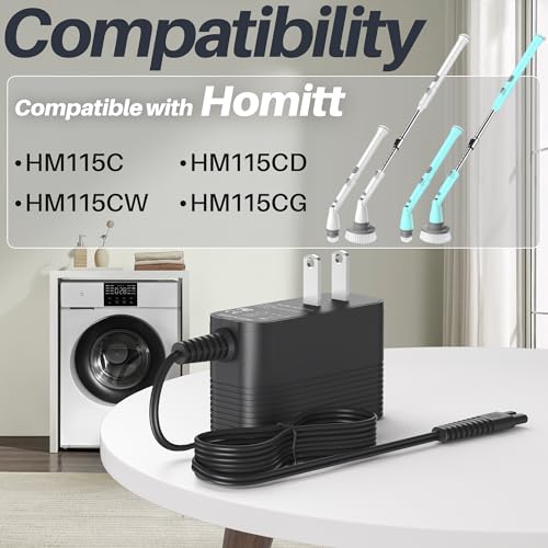 9V Charger for Homitt Electric Spin Scrubber Power Cord for Homitt Scrubber Charger Power Supply for Scrubber Compatible with Homitt HM115C, HM115CW, HM115CD,HM115CG HM204C Power Scrubber AC Adapter