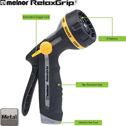 Melnor 65187AMZ RelaxGrip 8-Pattern Hose Nozzle with Quick Connect Bundle, Ergonomic Rear Trigger, Lightweight Water Nozzle, Arthritis Foundation Ease of Use Certified, Black, Yellow - size: 8-Pattern, style: Rear Trigger