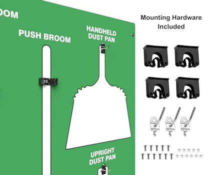 Clean & Sweep 5S Shadow Board/Wall Mount Broom Holder, 68" x 30" Board, 5S Cleaning Station - Board Only, Tools Sold Separately, Made in The USA by AccuformNMC, Green/White, PSB114GNWT - color: Green/White