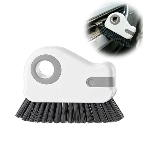2 in 1 Groove Cleaning Brush, Multifunctional Window Track Cleaner with Hidden Scraper, Hard Bristle Grip Brush Sliding Door Cleaning Tool for Vehicle Home Office (Gray) - color: Gray, 1 Pcs