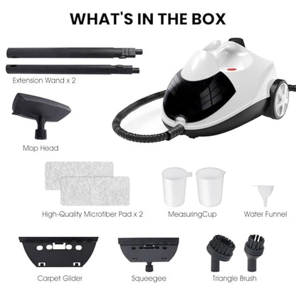 Steam Cleaner 1.5L Steamer for Cleaning Fast Heating 6-in-1 Multi-Surface with 8 Accessories UL499 Certified Portable High Pressure Steam Cleaner for Home, Car, Floors, Sofas, Tiles, Grout