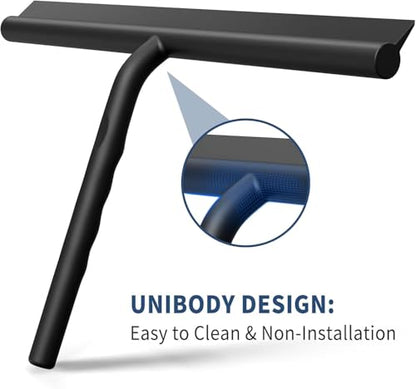 ecooe Silicone Shower Squeegee with Hanger, 13″/33cm Shower Glass Cleaner Wiper, Black Window Squeegee Scraper with Stainless Steel Core for Home Bathroom Kitchen Car Glass Doors - size: 01-Black 13″/33cm