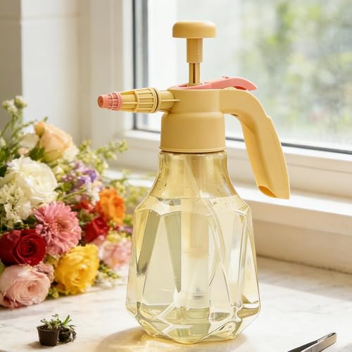 Pressure Spray Bottle | 1.5L Leak-Proof Adjustable Nozzle Misting Bottle,Handheld Garden Pump Sprayer - for Outdoor Yard Indoor BBQ Gardening Cleaning Plant Home - color: Yellow