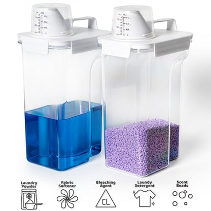 G2 GO2GETHER Laundry Detergent Container,2Pack -95oz Laundry Detergent Dispenser with 5 labels for Laundry Room, Laundry Scent Beads, Powder,Bleach,Soap,Fabric Softener Storage and Organization. - style: 95OZ