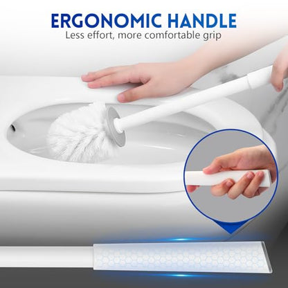 Y-in Hand Toilet Bowl Brush and Holder Set, Compact Toilet Scrubber Brush for RV and Bathroom Cleaning, Durable Classic 360°PP Bristle, Drip-Proof, Wall Mountable.（White） - color: White Classic