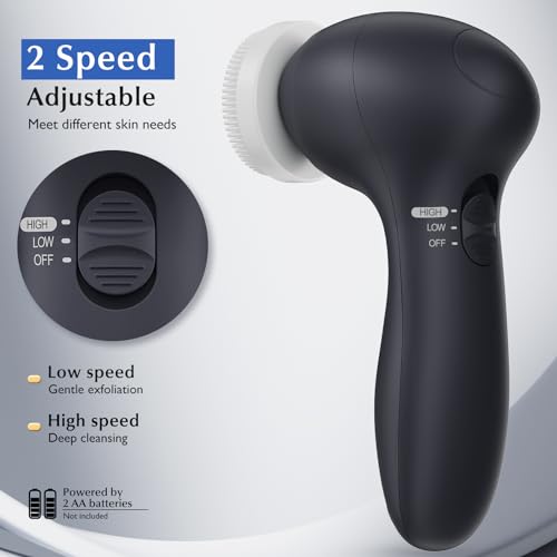 COSLUS Facial Cleansing Brush Silicone Face Scrubber: 7 in 1 FBS-D Electric Exfoliating Rotating Massage Device Waterproof Deep Cleaning Exfoliation Spa Machine - Electronic Skin Care Wash System - color: Black, size: With 7 brush heads