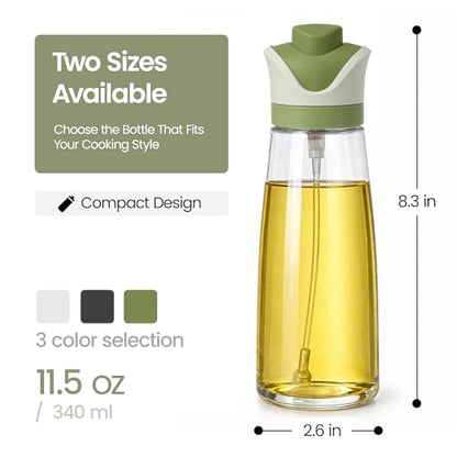 Olive Oil Dispenser for Kitchen 2-in-1 Pour and Spray | 11.5 oz / 340 ml | Glass Olive Oil Sprayer for Cooking, Airfryer, Salad & BBQ | Set of 2 Bottles, Green - color: Green