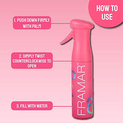 FRAMAR Premium Hair Mister Spray Bottle – Continuous Spray Bottle For Hair, Water Sprayer, Continuous Mister for Salon Supplies – Ultra Fine Mist – Pink 250 ml - color: Pink
