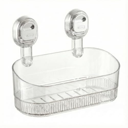 AVOKIHI Suction Cup Shower Caddy, No Drill Traceless Adhesive Shower Shelf for Inside Shower, Waterproof Bathroom Shower Storage Basket(Transparent)