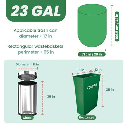 Compostable Trash Bags 23 gallon Large Garbage Bags,20 Count, Fits13-25 gallon trash can, Extra Strong and Durable,Compostable Lawn & Leaf Yard Waste bags,ASTM D6400,Bpi &OK compost HOME certified - color: 23G-20count