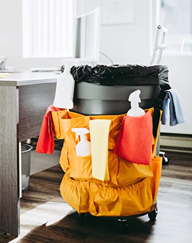 QWORK Trash Can Caddy Bag, 10 Pocket Commercial Cleaning Bag, Fit 32-50 Gallon Can, Round Trash Bag Holder, Garbage Bin Organizer, Yellow - size: 1 Pack