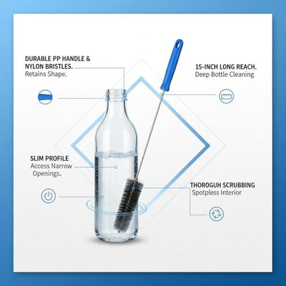 Long Handle Bottle Cleaning Brush for Narrow Neck Containers, Durable Nylon Bristles, Blue - size: 14.96 x 5.91 x 1.57 in