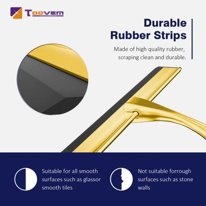 TOOVEM 14 Inch Shower Squeegee for Glass Doors, Window, Bathroom, Car Windshield, Shower Cleaning Tools with S Hook, Square Sticky Hook (Gold) - style: Gold 14 inch