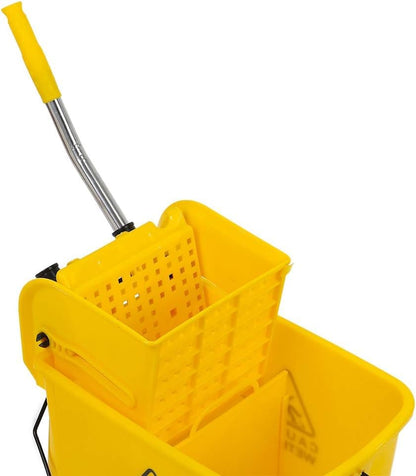 Industrial Mop Bucket with Wringer, Basics Side Press 5.28 Gallon Commercial Mop Bucket with Wheels Yellow Color Combo Bucket for Home Cleaning (Yellow)