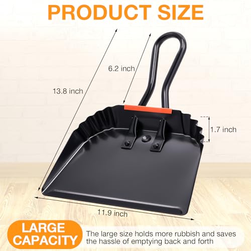 Mumufy 4 Pack Industrial Metal Dustpan 12" Heavy Duty Dust Pan with Handle Handheld Dustpan Wide Scooper Dust Debris Sweeping Tool Precision Edge Ideal for Cleaning Indoor Outdoor Surfaces(Black) - color: Black